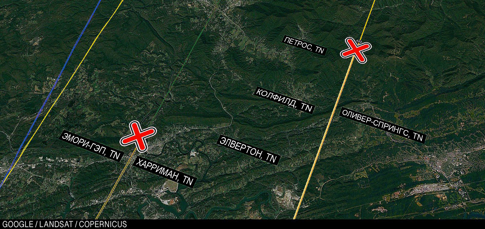 Карта с местоположением Ника рядом с Петросом, Теннесси, и Мэнни в Эмори-Гэп, Теннесси.
