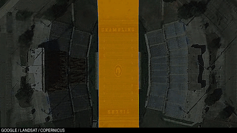 Анимация: поле Гремблинга проходит всего в 30 ярдах от перекрёстка Северной Каролины и Бригама Янга.