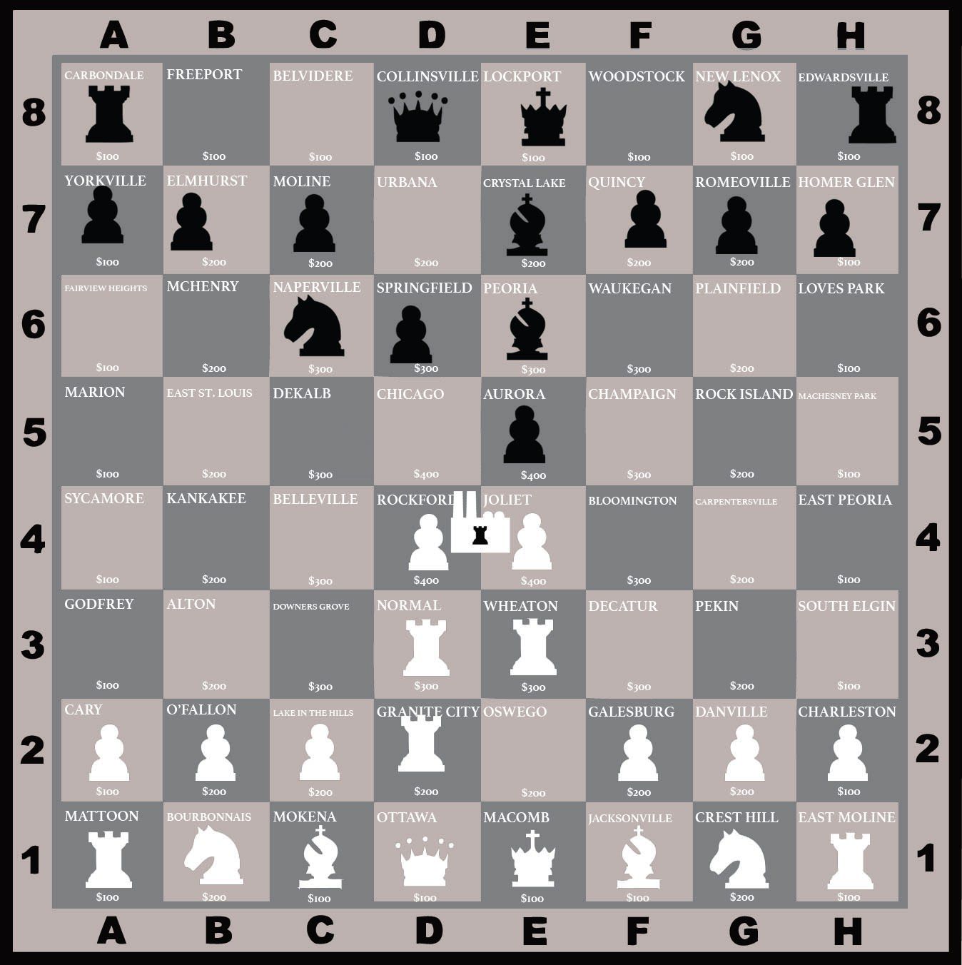 Та же шахматная доска, некоторые фигуры продвинулись.