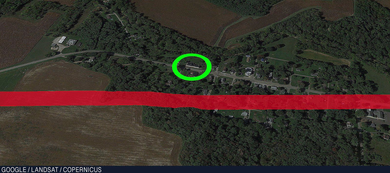 Вид сверху на поле Университета Майами в Огайо, проходящее совсем рядом с домом Банкер-Хилл.