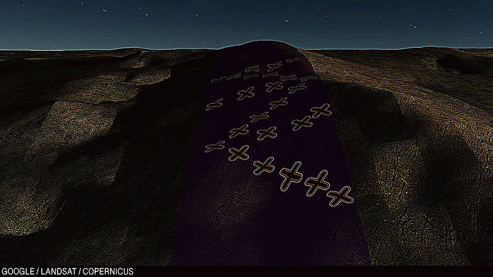 Анимация: 25 игроков штата Оклахома готовы пересечь реку. Ник и Мэнни сидят на другом берегу.