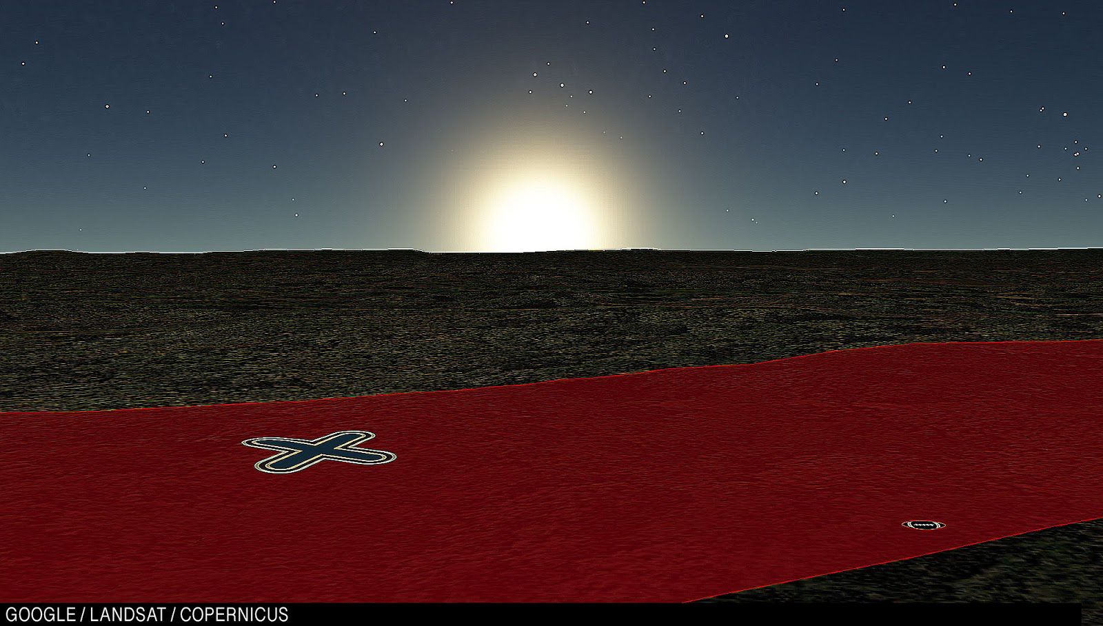 Закат над полем Луизианского технологического.