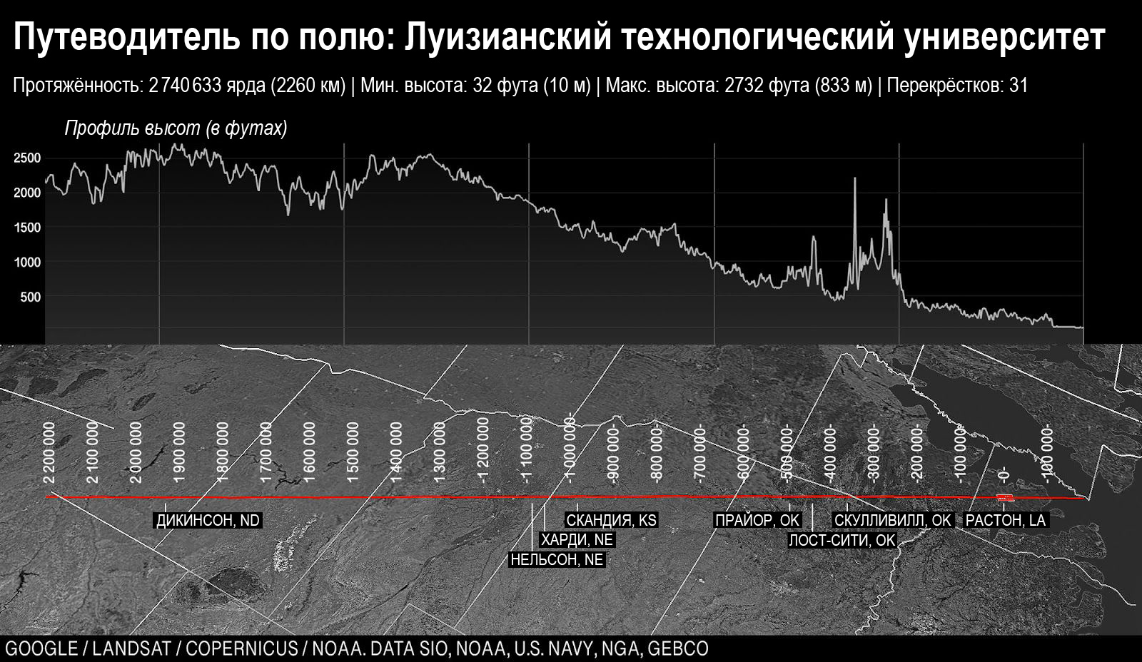 Карта поля Луизианского технологического от Луизианы и до Монтаны.